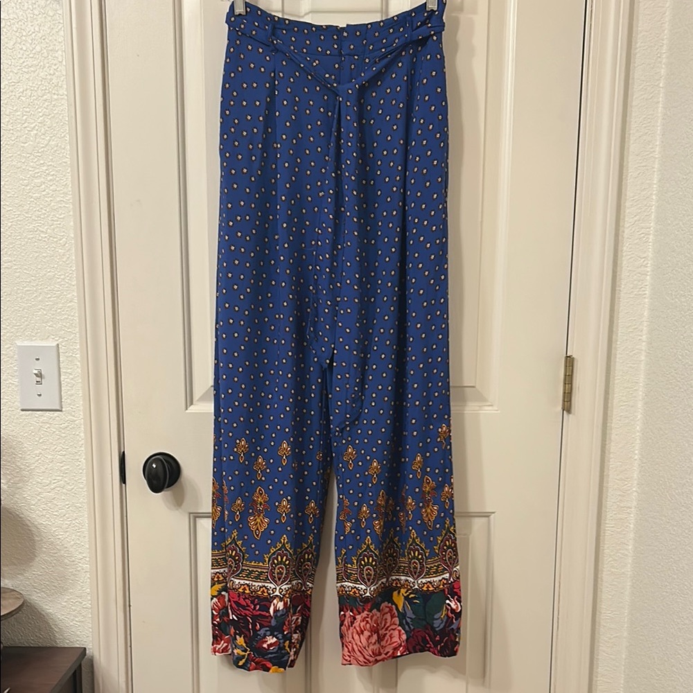 Anthropologie Blue Floral Wide Leg Pants - 2